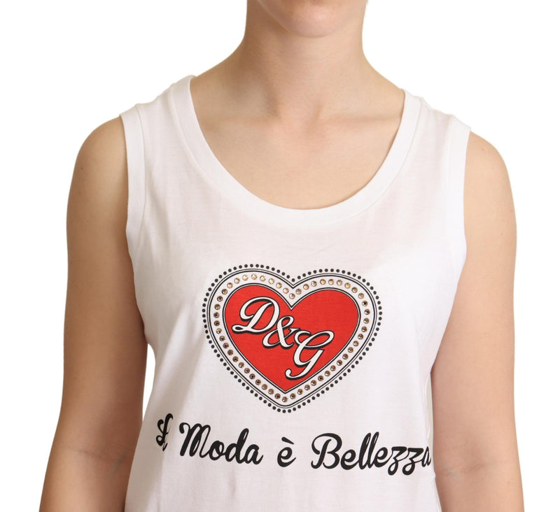 White La Moda Crystal Tank Top T-shirt