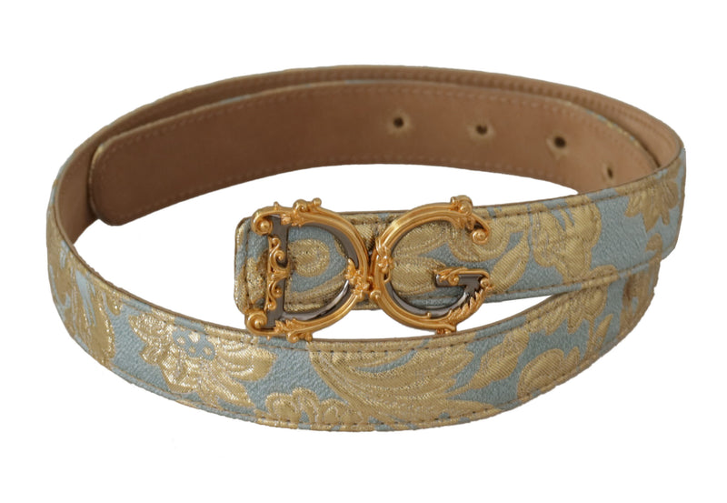 Blue Leather DG Logo Baroque Gold Metal Buckle Belt