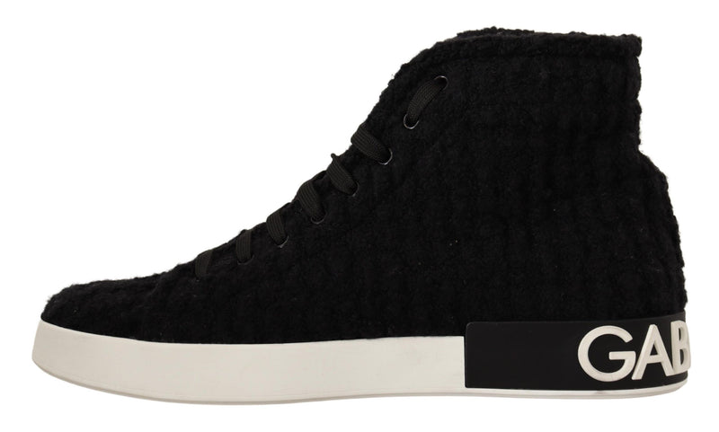 Black White Wool Cotton High Top Sneakers