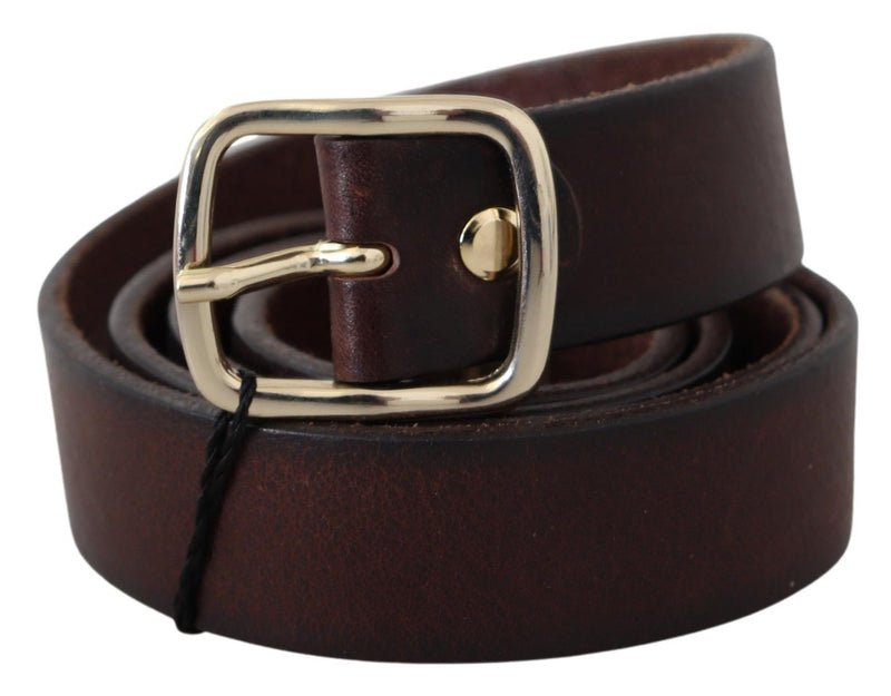 Brown Vintage Leather Gold Metal Buckle Belt