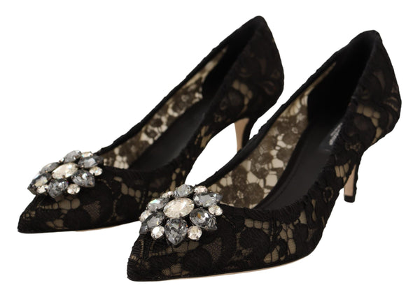 Black Lace Crystals Bellucci Pumps Shoes