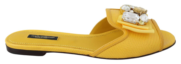 Yellow Leather Crystals Sandals Slides Shoes