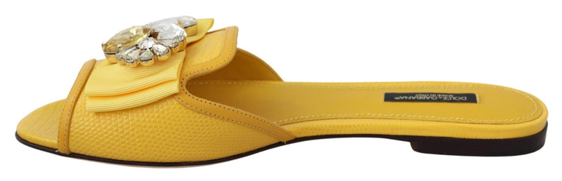 Yellow Leather Crystals Sandals Slides Shoes