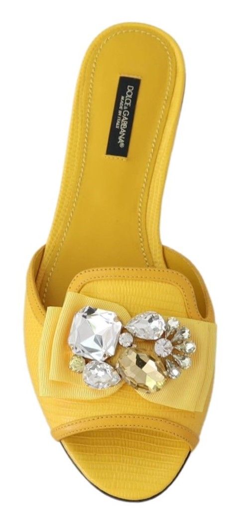 Yellow Leather Crystals Sandals Slides Shoes