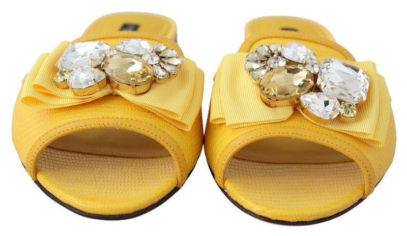 Yellow Leather Crystals Sandals Slides Shoes