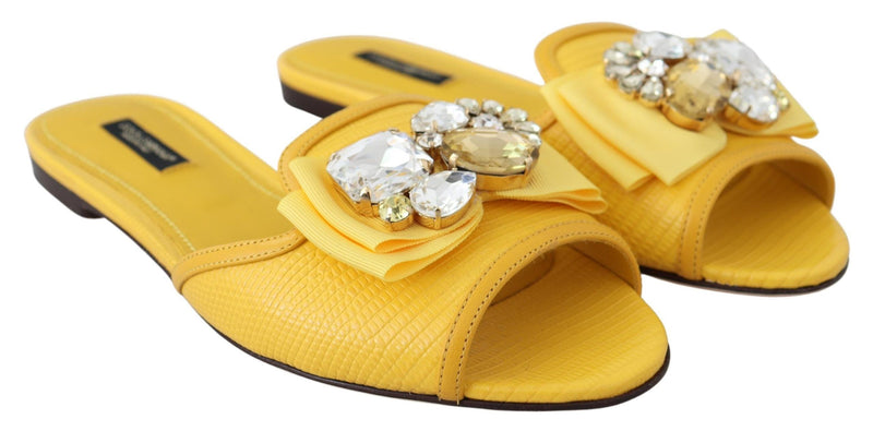 Yellow Leather Crystals Sandals Slides Shoes