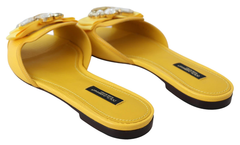 Yellow Leather Crystals Sandals Slides Shoes