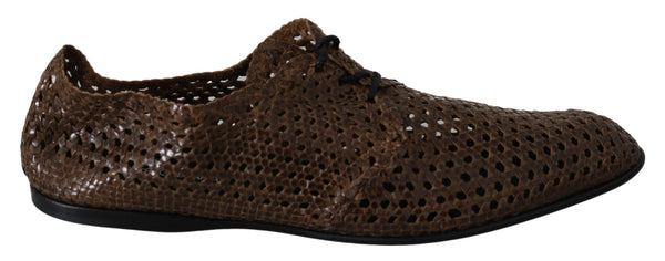 Brown Leather Hand-woven Derby Shoes