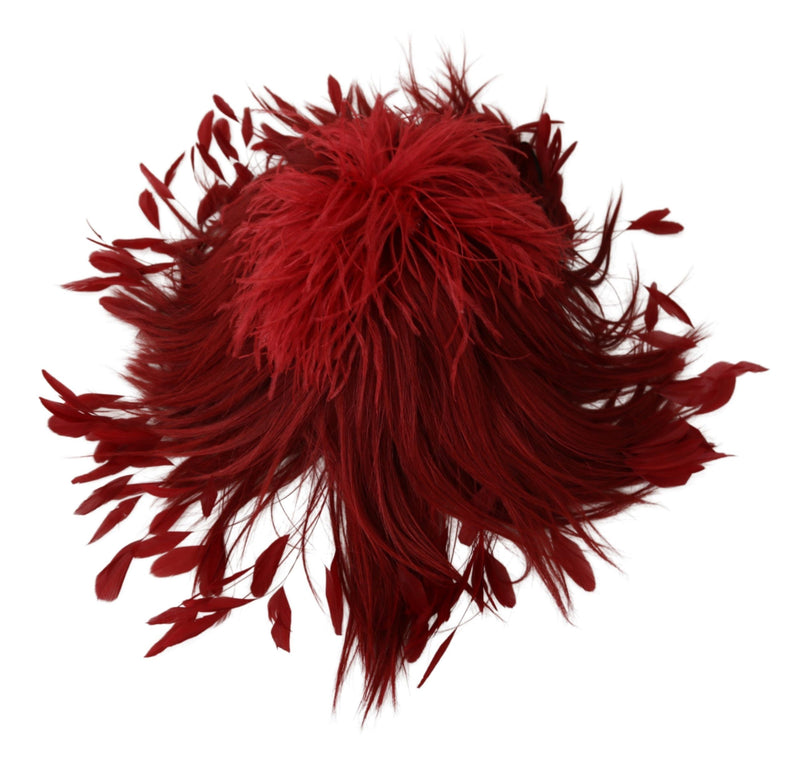 Red Ostrich Rooster Feather Leather Fashion Hat