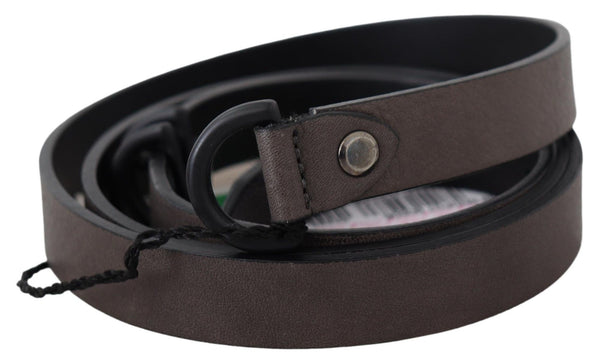 Brown Leather Skinny Round Buckle Belt