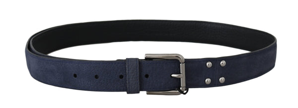 Blue Deerskin Leather Silver Logo Buckle Belt