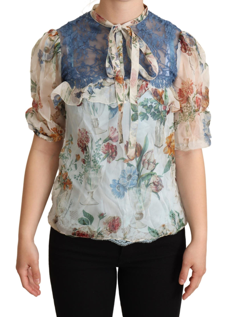 Multicolor Floral Ascot Collar Blouse Top