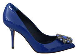 Blue Leather Crystal Heels Pumps Shoes