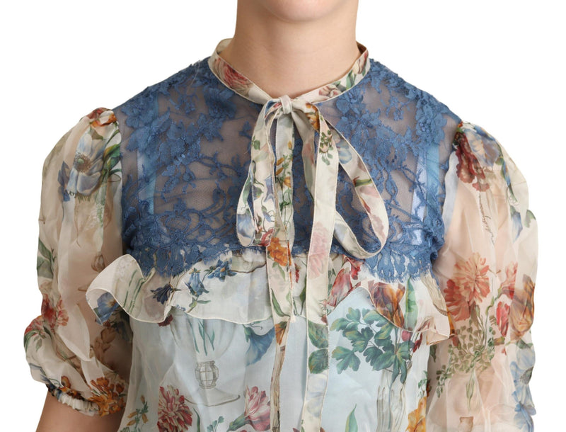 Multicolor Floral Ascot Collar Blouse Top