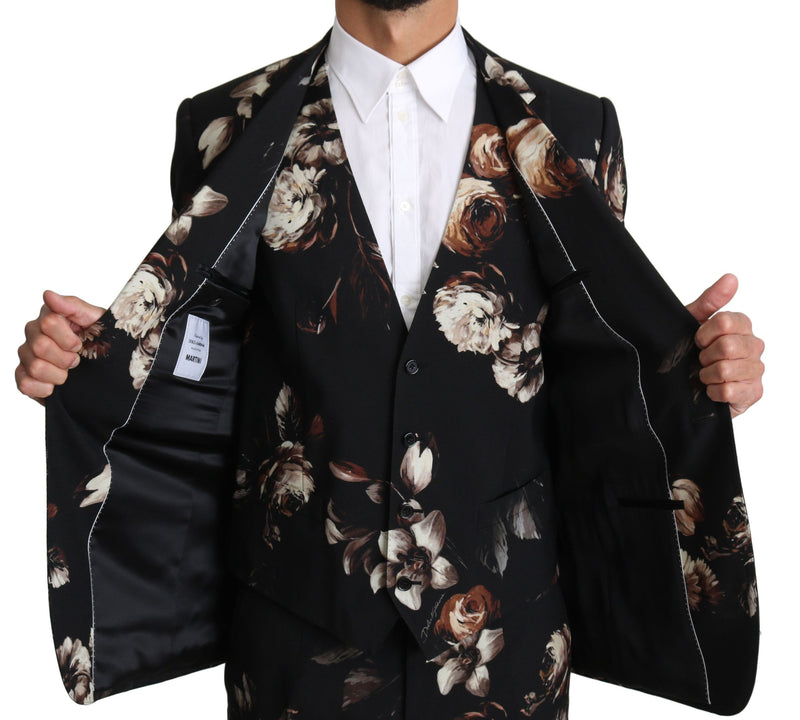 Black Floral Slim 3 Piece MARTINI Suit