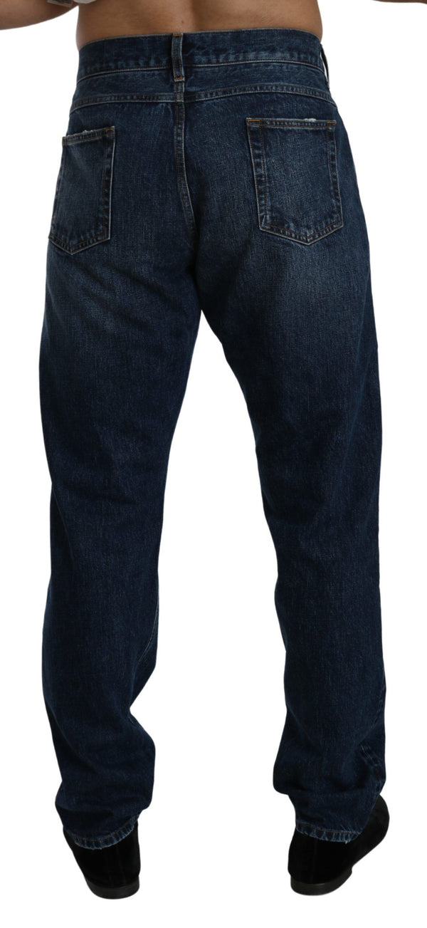 Dark Blue Washed Slim Fit Denim Cotton Jeans