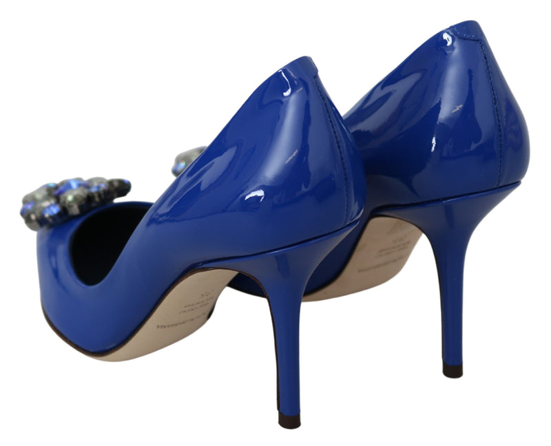 Blue Leather Crystal Heels Pumps Shoes