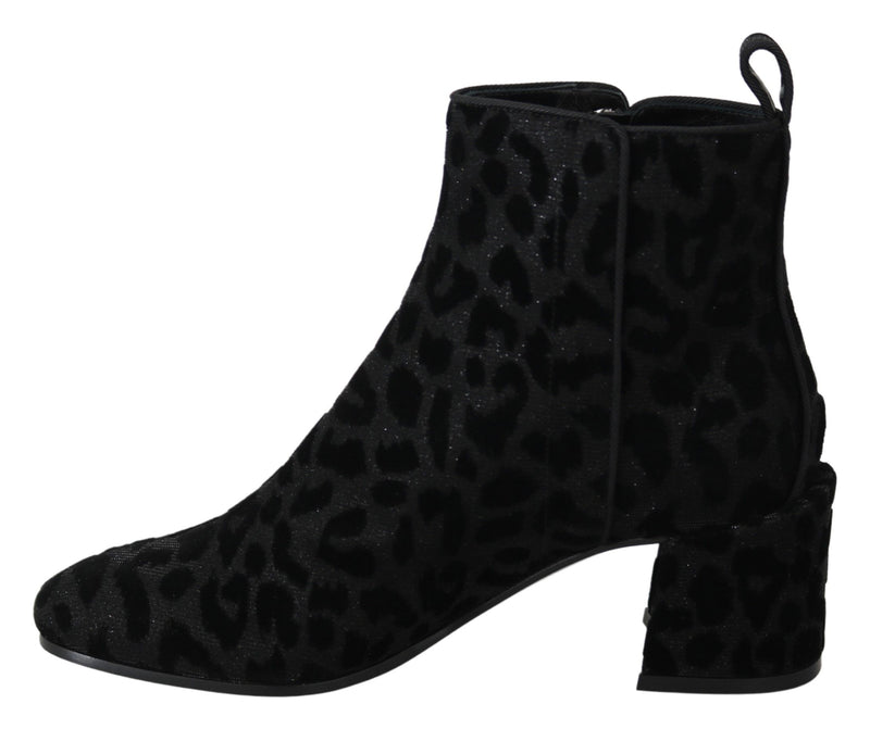 Black Leopard Short Boots Zipper Shoes