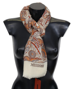 Beige Paisley Wool Unisex Neck Wrap Scarf