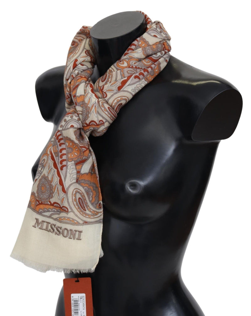 Beige Paisley Wool Unisex Neck Wrap Scarf