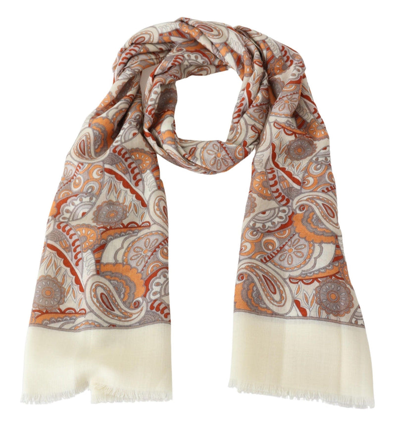 Beige Paisley Wool Unisex Neck Wrap Scarf