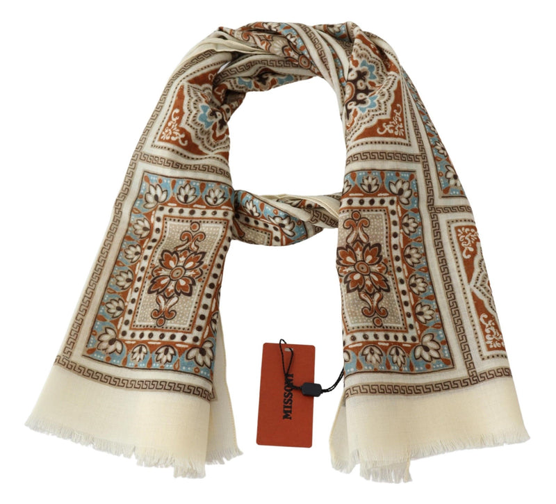 Beige Baroque Wool Unisex Neck Scarf