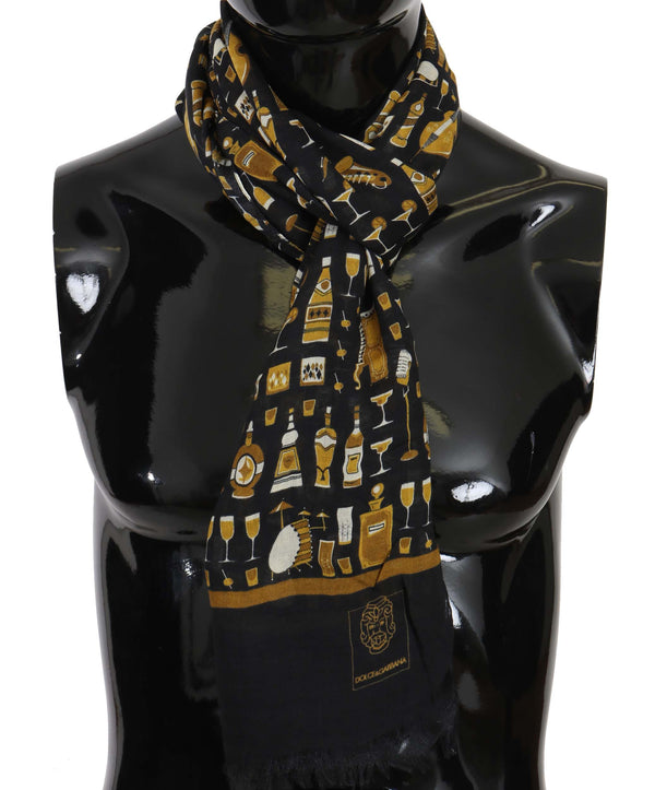 Blue Modal Cashmere Cocktail Print Mens Scarf