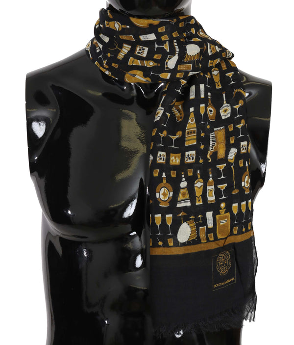 Blue Modal Cashmere Cocktail Print Mens Scarf