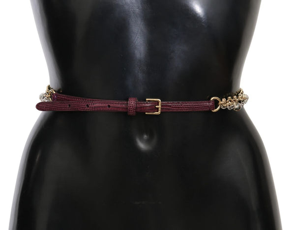 Purple Leather Gold Chain Crystal Waist Belt