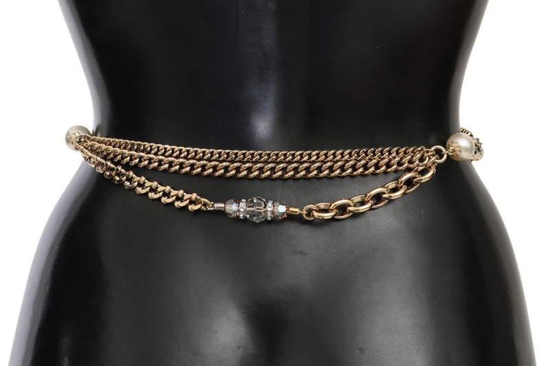 Purple Leather Gold Chain Crystal Waist Belt