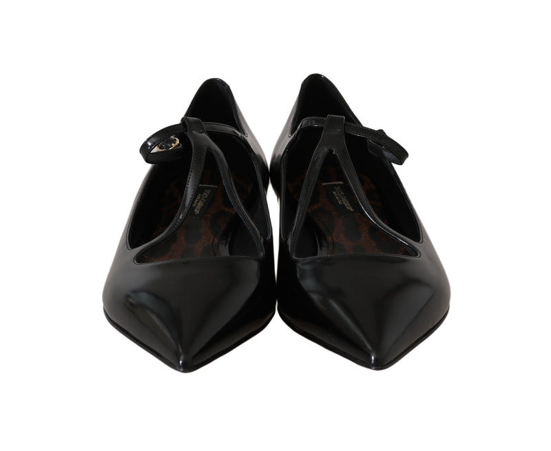 Black Leather Leopard Ballet Flats