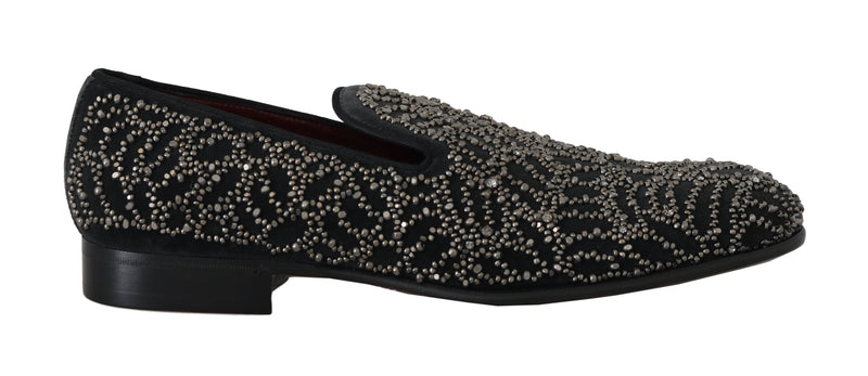 Black Velvet Crystal Beaded Loafers