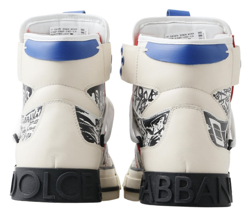 White Graffiti Leather High Top Sneaker Shoes