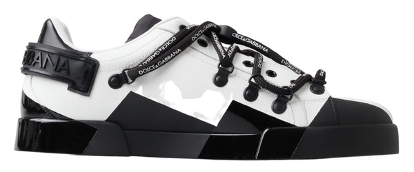 White Black Portofino Leather Sneakers Shoes