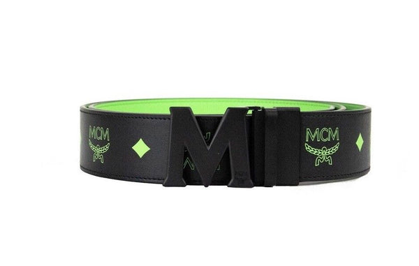 Smooth Visetos Logo Summer Green Leather Adjustable Reversible M Buckle Belt