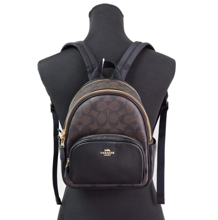 (C8604) Mini Court Brown Black Signature Coated Canvas Backpack Bag