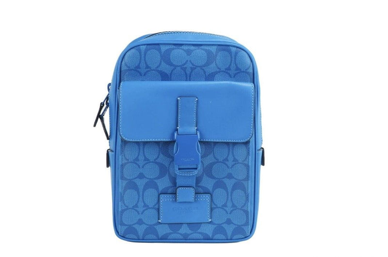 (C9838) Bright Blue Signature Coated Canvas Track Pack Slingpack Backpack