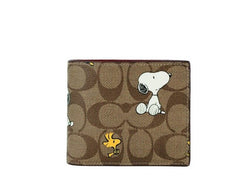 Peanuts 3n1 Signature Leather Snoopy Woodstock Bifold Wallet Khaki Multi