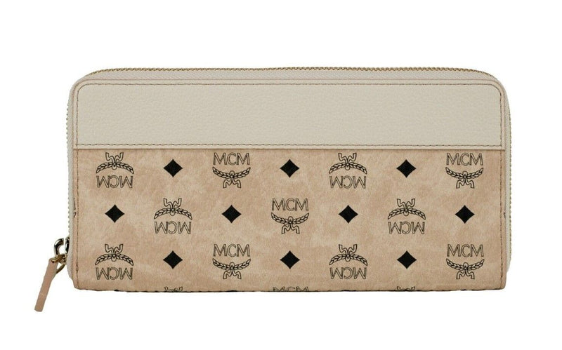 Aren Large Beige Visetos Leather Multifunctional Zip Around Clutch Wallet