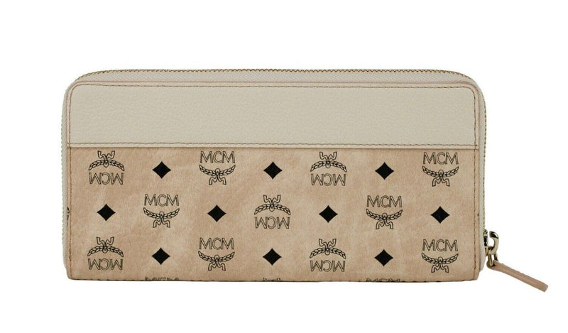 Aren Large Beige Visetos Leather Multifunctional Zip Around Clutch Wallet