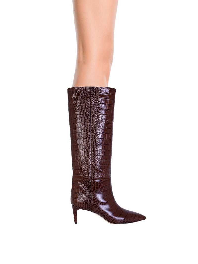 Croco Leather Print Brown Stiletto 60 Boot