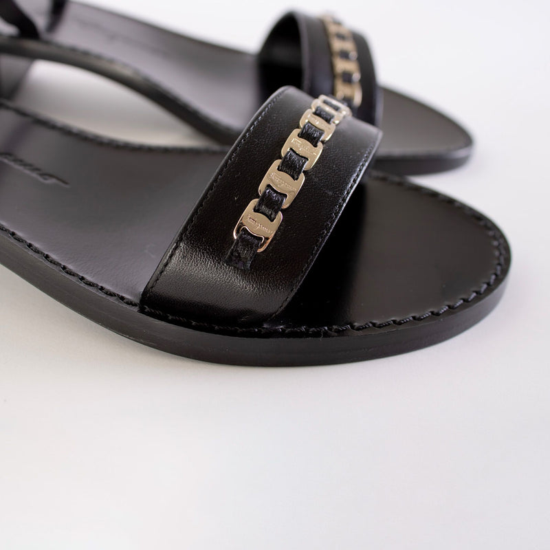 Salvatore Ferragamo Black Leather Tremiti Sandals