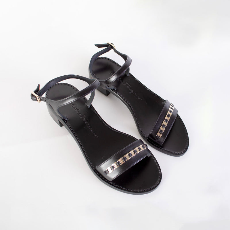 Salvatore Ferragamo Black Leather Tremiti Sandals