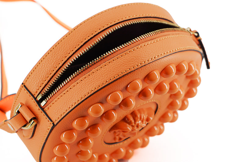 Orange Calf Leather Round Shoulder Bag