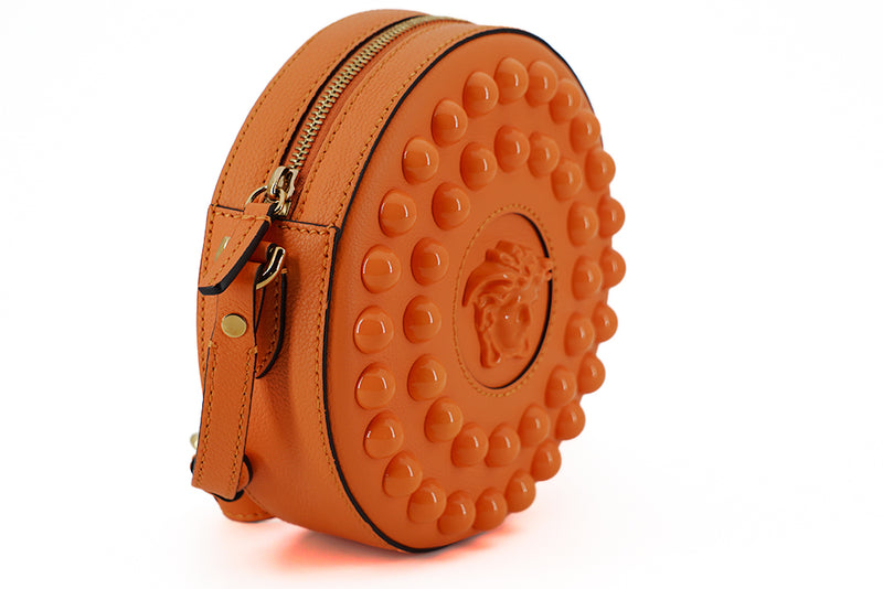 Orange Calf Leather Round Shoulder Bag