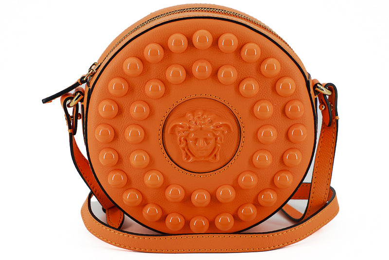 Orange Calf Leather Round Shoulder Bag