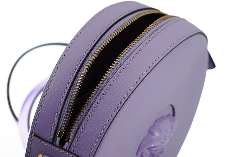 Purple Calf Leather Round Disco Shoulder Bag