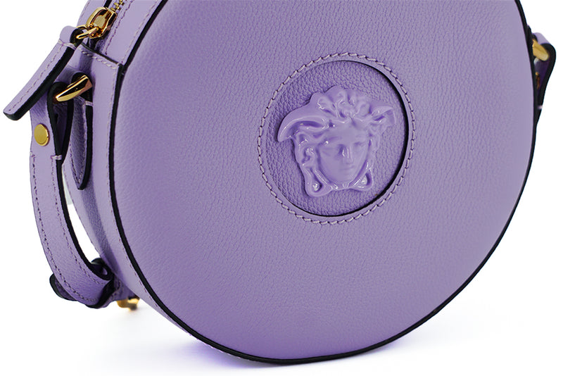 Purple Calf Leather Round Disco Shoulder Bag