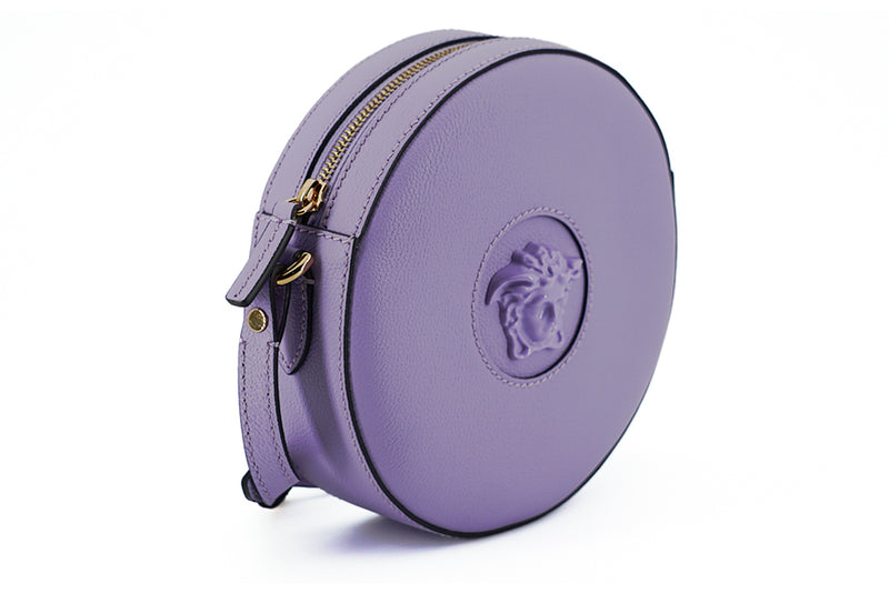 Purple Calf Leather Round Disco Shoulder Bag