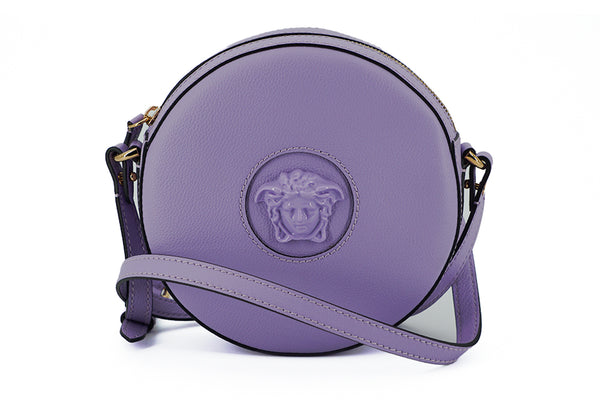 Purple Calf Leather Round Disco Shoulder Bag